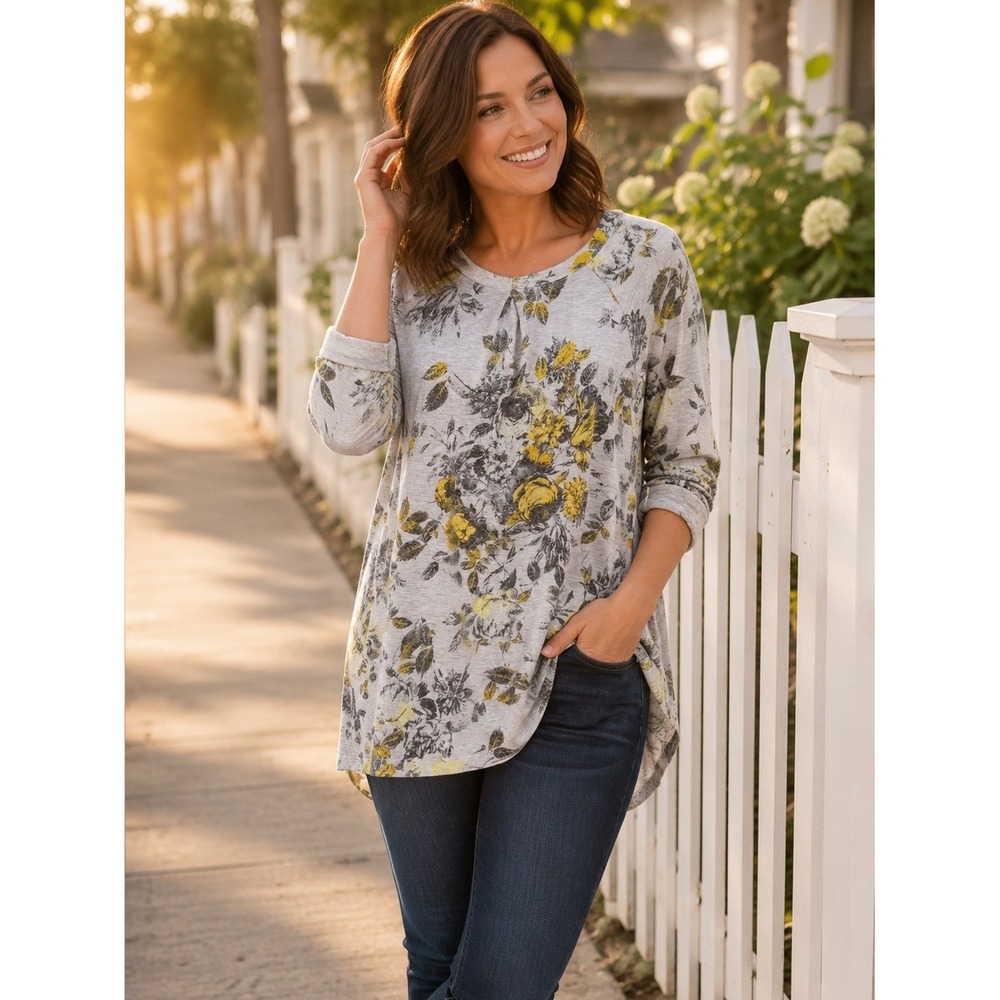 Soma Divine Terry High Low Top Twilight‎ Heather Moonlight Floral Women's Large